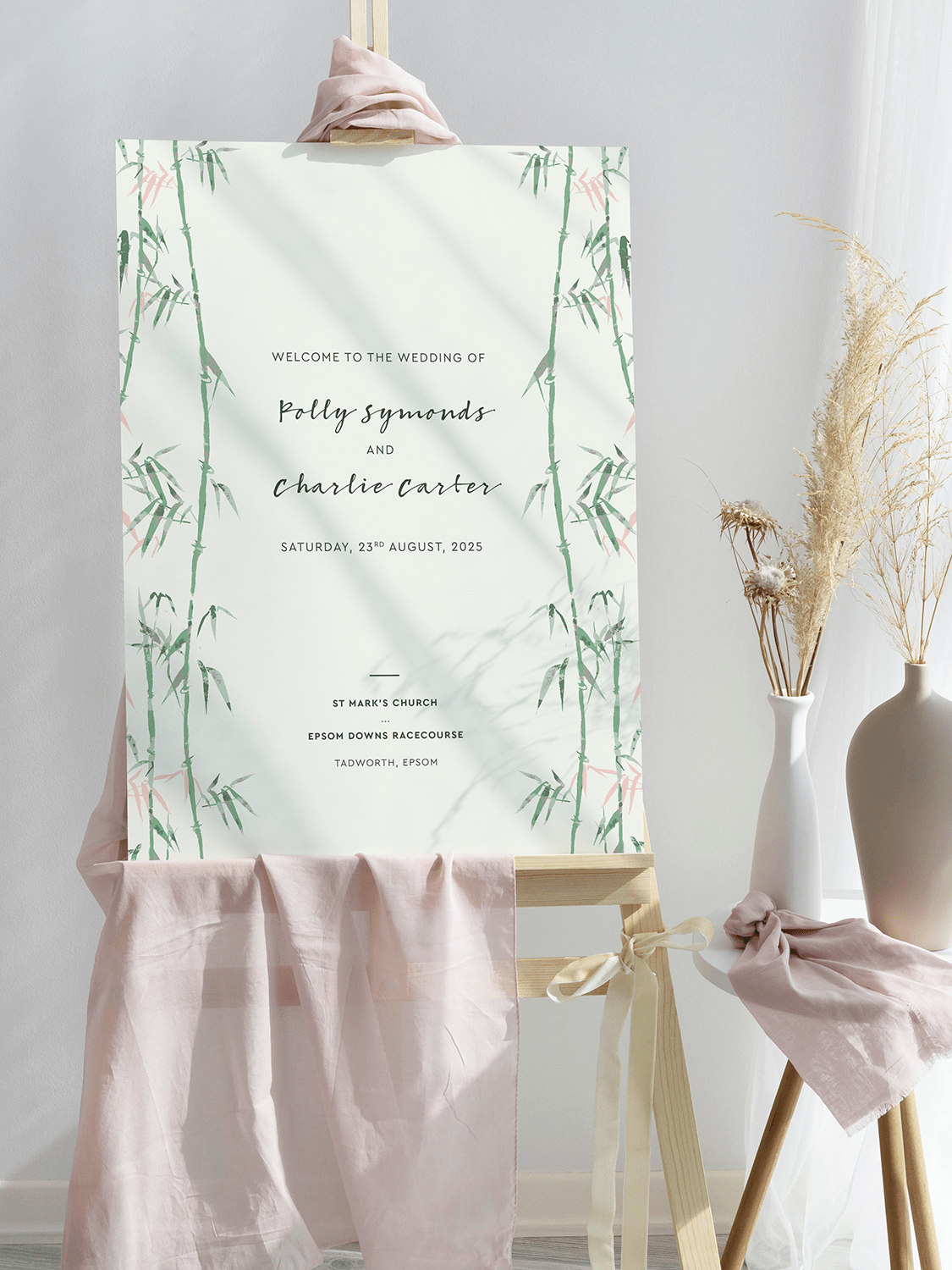 Green Bamboo Wedding Welcome Sign - V1 Portrait