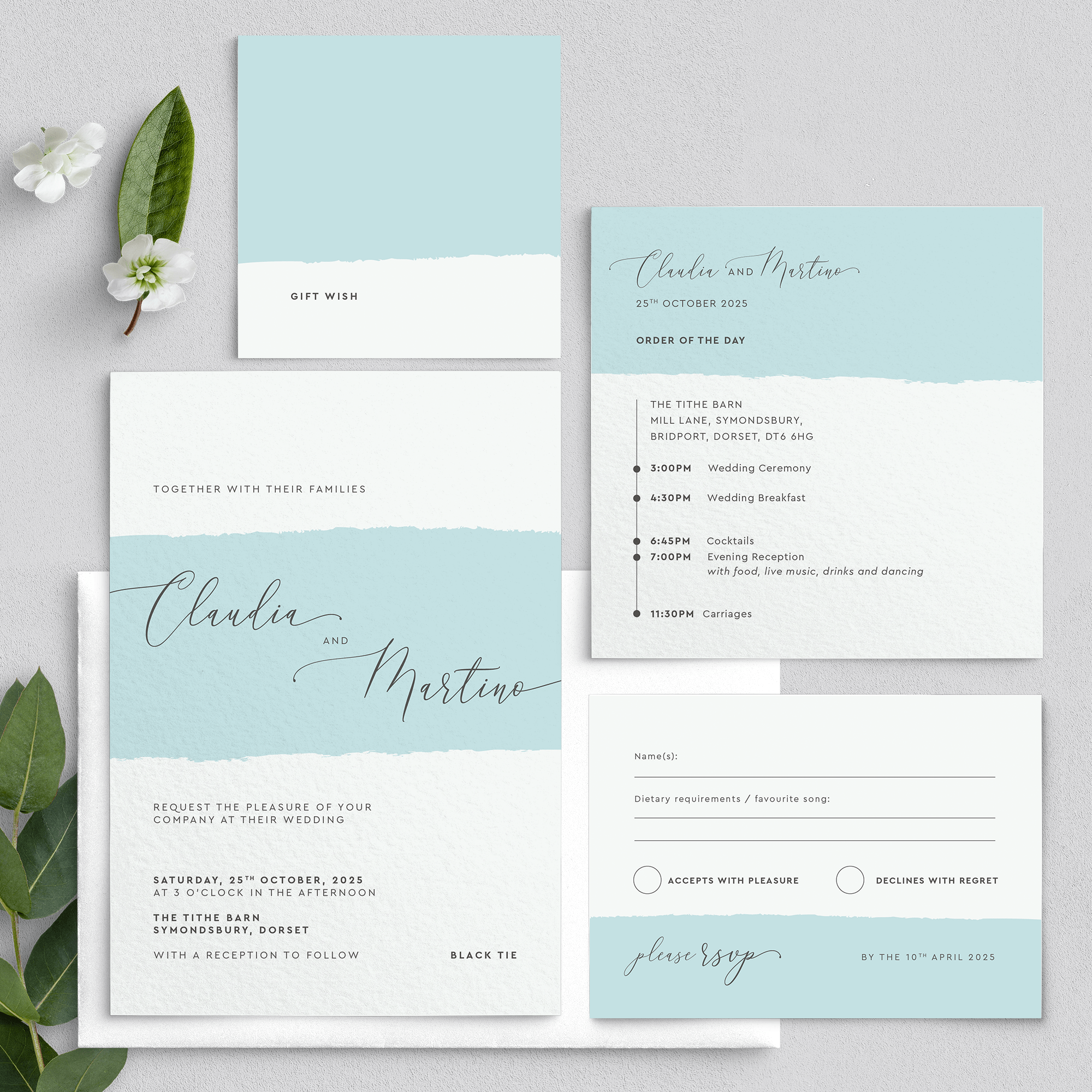 Simplicity Stripe in Aqua - Wedding Invitation Suite