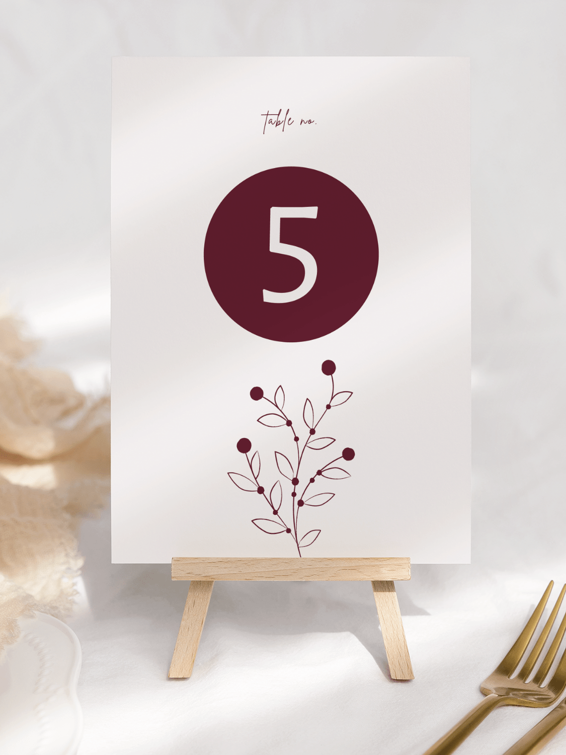 Berry Bloom Burgundy Table Number - Front