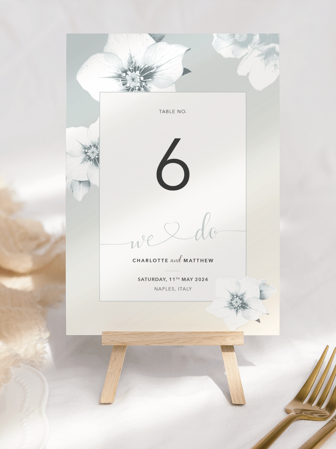 Napoli Mist Floral Table Number - Front