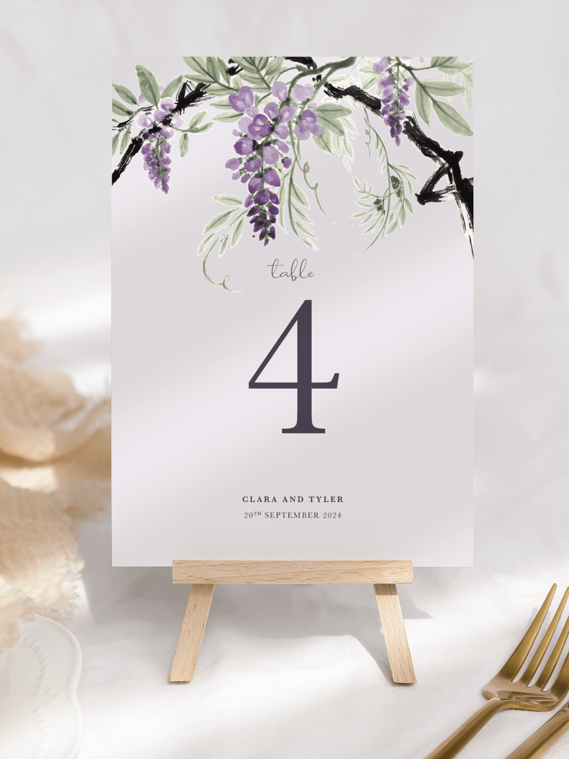 Plum and Lilac Wisteria Wedding Table Numbers - V1 Bower in Lilac