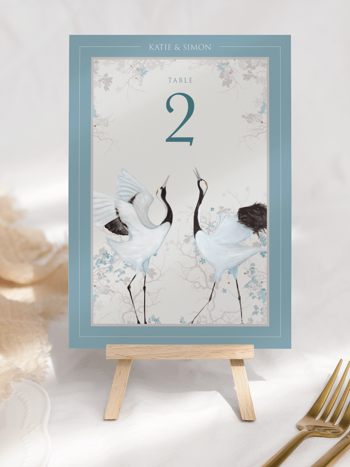 Dancing Cranes Wedding Table Numbers in 5x7
