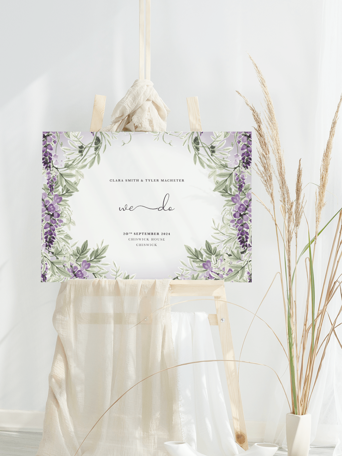 Wisteria Lilac Wedding Day Welcome Sign - V2 Landscape