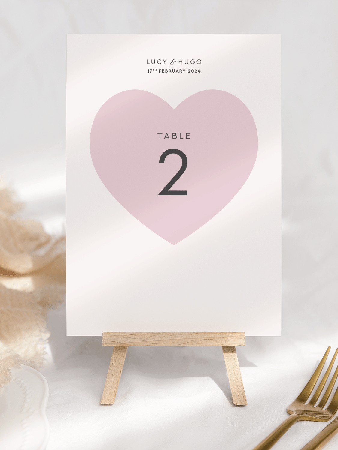 Modern romance Heart Table Number in Pink