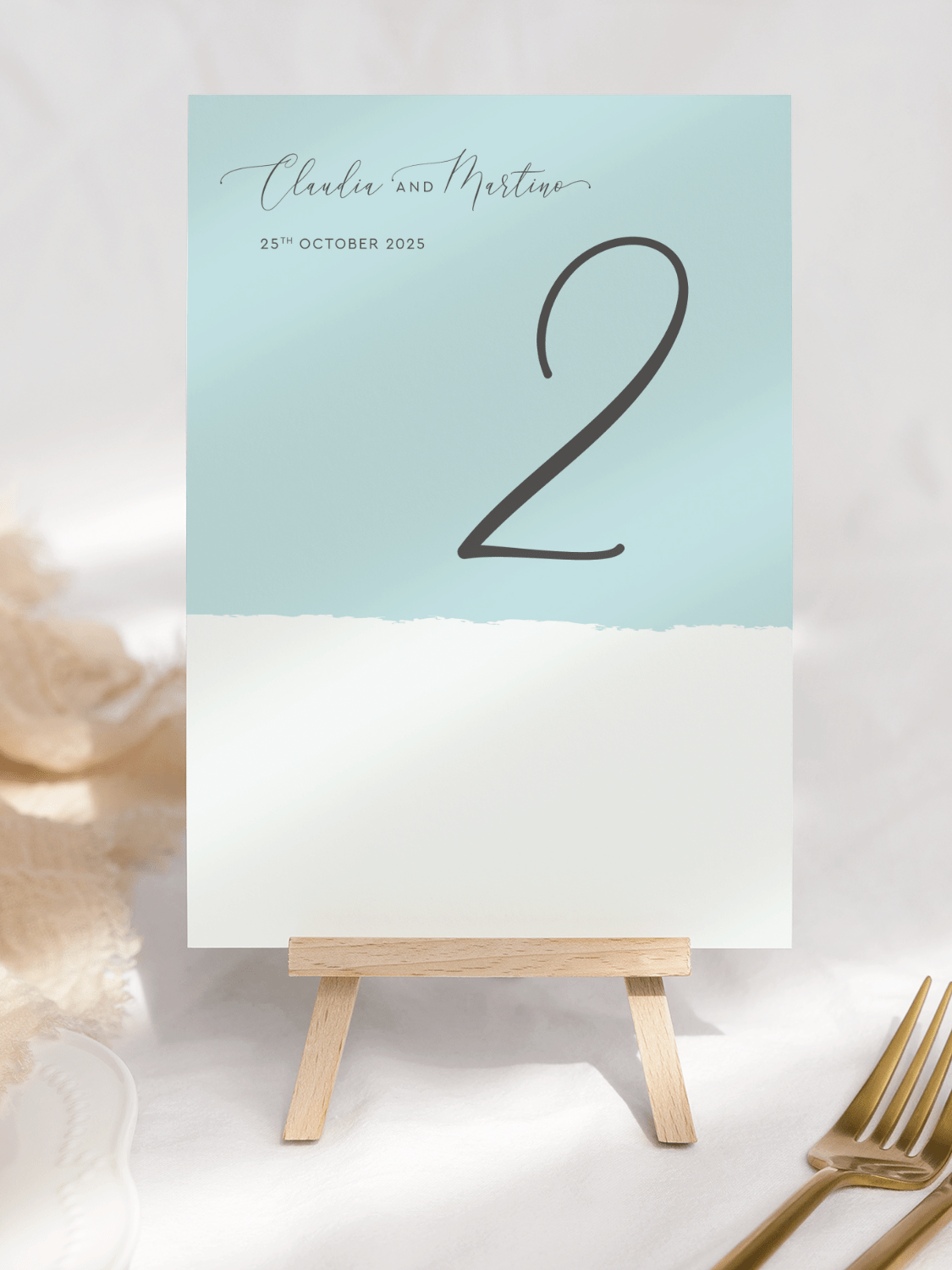 Simplicity Stripe Aqua Table Number Card - Front
