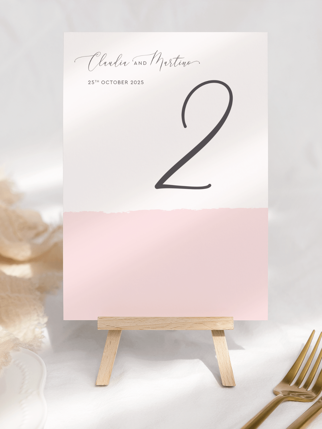 Simplicity Stripe Soft Pink Table Number Card - Reverse